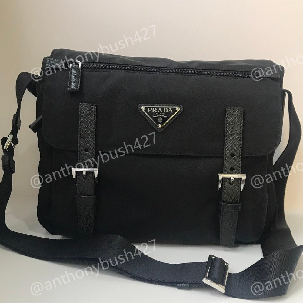 Prada Zip Buckle Messenger Bag Tessuto Medium